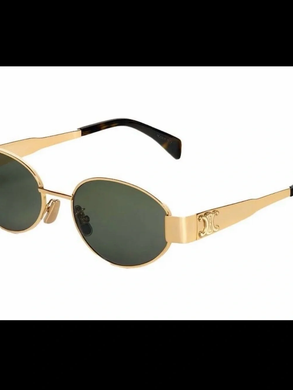 AUTHENTIC Celine Triomphe Metal Oval Sunglasses in Gold and Green